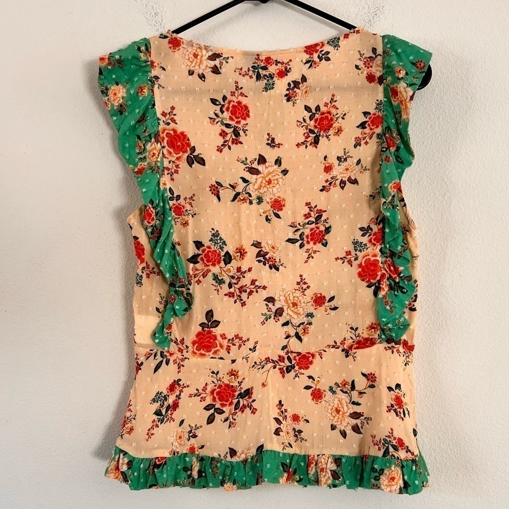 FARM Rio Cream Floral Ruffle Top with Teal Trim - Picture 9 of 16